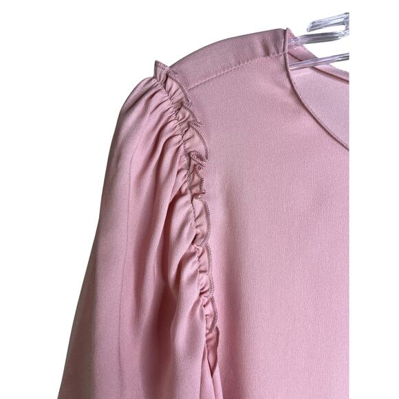 Ann Taylor Blouse Women Medium Pink Puff Ruffled Long Sleeves Classy Classic Top - Picture 4 of 10
